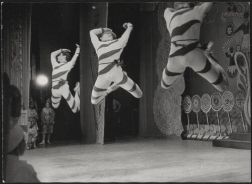Barry Moreland, Kelvin Coe and Walter Bourke as Candy Canes in The Nutcracker, The Australian Ballet, 1963 [2] [picture] / W. F. Stringer