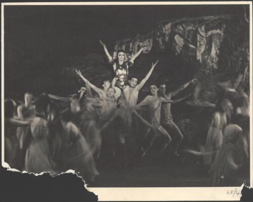 Corrie Lodders as The Spark with dancers of the Borovansky Ballet in Australia, symbolical bush ballet [1] [picture] / [Hugh P. Hall]