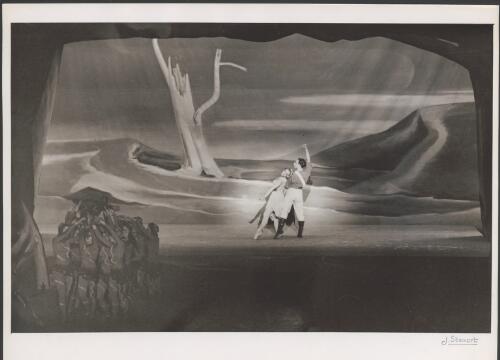 Martin Rubinstein as the Explorer, Peggy Sager as the Spirit of Australia,  and dancers of the Borovansky Ballet in Terra Australis [2] [picture] / J. Stewart