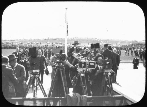 Photographers and press outside Parliament House [picture] / W.J. Mildenhall