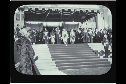 Dame Nellie Melba singing National Anthem at Parliament House, Canberra, Royal Visit, 1927 [picture] / W.J. Mildenhall
