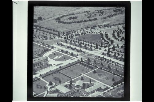 Aerial view of front of Albert Hall and Hotel Canberra [picture] / W.J. Mildenhall