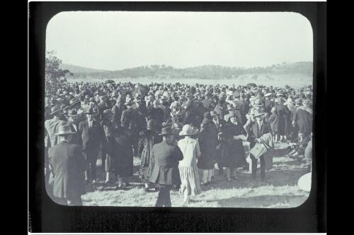 Crowd at Anglican Cathedral site, now St Mark's Library, Canberra [picture] / W.J. Mildenhall