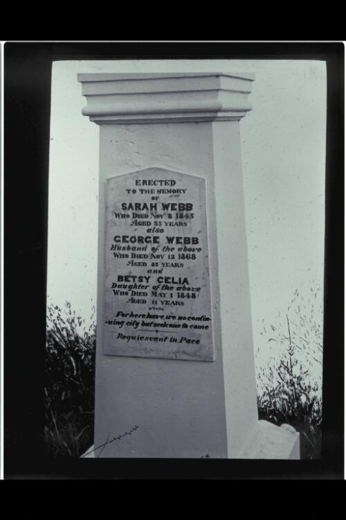 Tombstone of Sarah and George Webb, and their daughter Betsy Celia [picture] / W.J. Mildenhall
