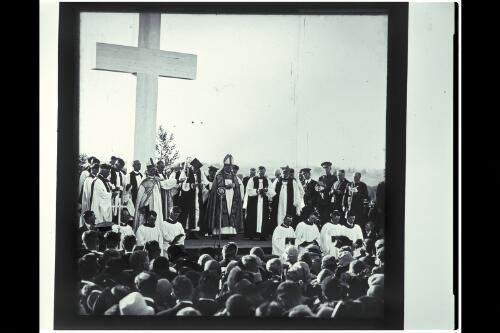 Anglican clergy at the dedication of the site of the proposed Church of England Cathedral, Canberra, 8 May 1927 [picture] / W.J. Mildenhall