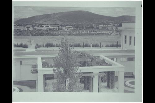 View from Parliament House to Hotel Canberra and Mount Ainslie [picture] / W.J. Mildenhall