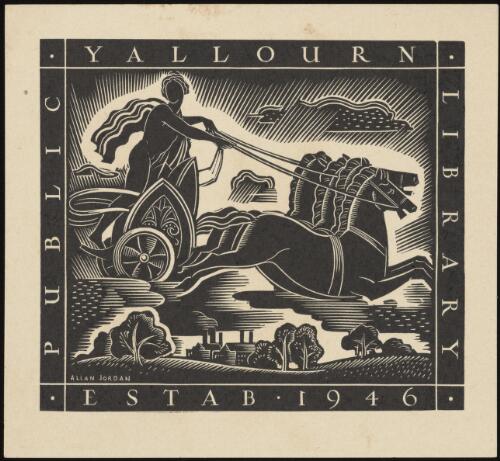 Yallourn Public Library bookplate [picture] / Allan Jordan (S10276)