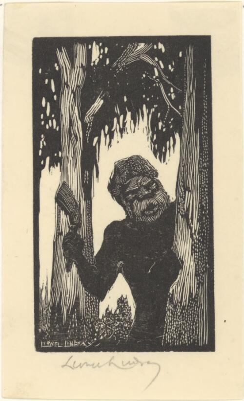 Bookplate of Aboriginal man with axe [picture] / Lionel Lindsay