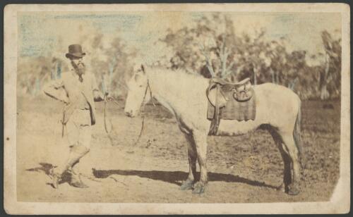 I. O'Sullivan and his horse at Narrabri, New South Wales [picture] / J.C. Weipel