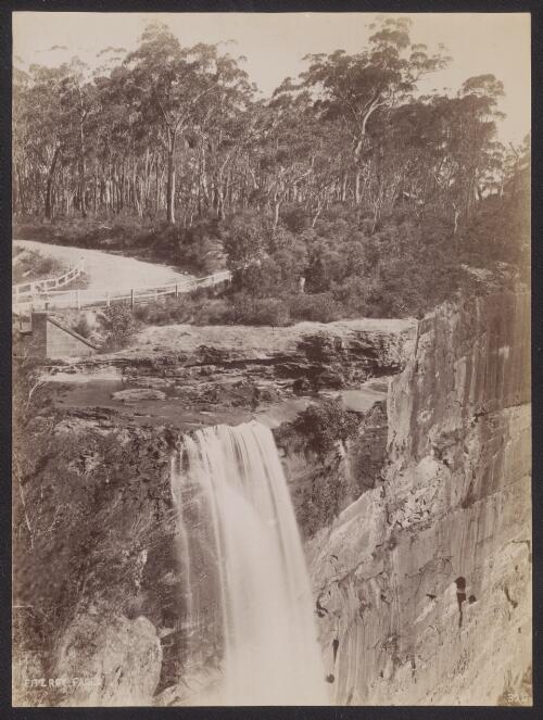 Fitzroy Falls with the road in the background, New South Wales, ca. 1885 [picture] / Charles Bayliss