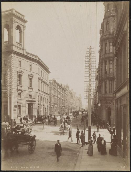 Pitt Street from Hunter Street, Sydney, New South Wales, ca. 1880 [picture] / Charles Bayliss