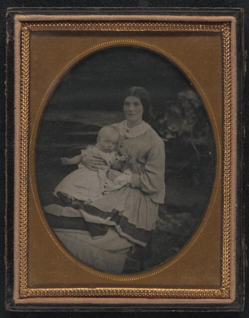 Mother and baby in a garden, ca. 1860 / [picture]