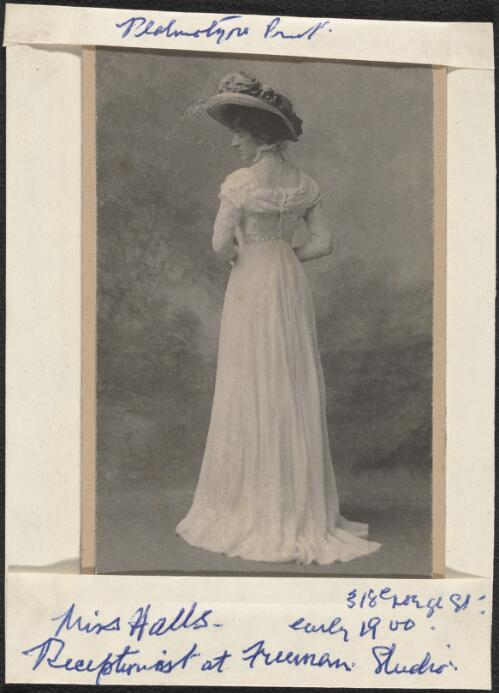 Miss Halls, receptionist of Freemans Studio, 318 George Street, Sydney, ca. 1900 [picture] / Freeman & Co