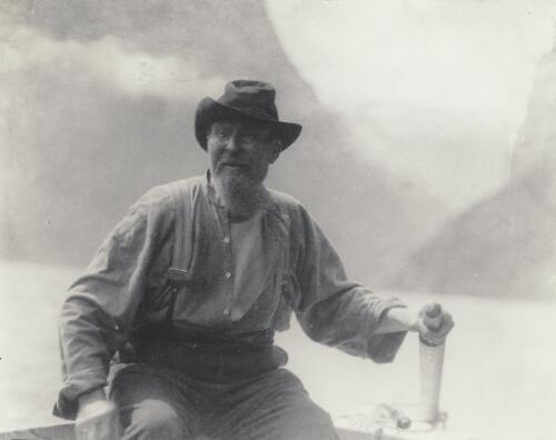 Donald Sutherland, Milford Sound, the discover of the Sutherland Falls 1911, New Zealand [picture] / N.C. Deck