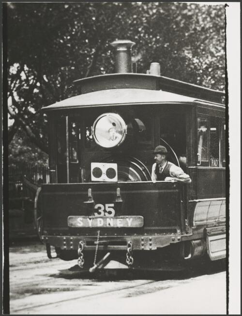 Detail of steam tram No. 35 in Elizabeth Street near Hyde Park, Sydney, ca. 1900 [picture]