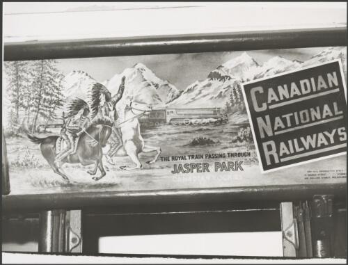 Advertisement in a Sydney tram for the Canadian National Railways showing the Royal Train passing through Jasper Park, Canadian Rockies, ca. 1976 [picture]