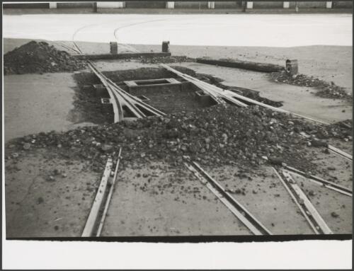 The three-throw point in the tramlines at the entrance to the Light Street Depot during removal, Brisbane, ca. 1970 [picture]