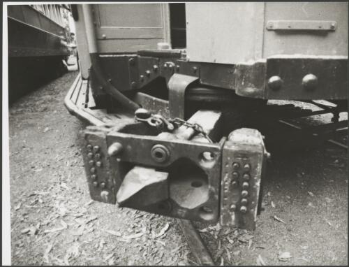 Tomlinson coupler used to join Sydney P-class cars and Adelaide H-class cars, Sydney Tramway Museum, Loftus, New South Wales, ca. 1976 [picture]