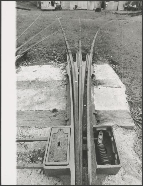 Tram tracks showing switching mechanism, Brisbane Tramway Museum, Queensland, ca. 1976, 1 [picture]