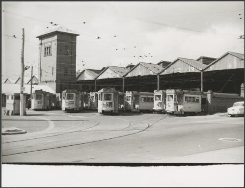 Trams in Ipswich Road Depot, Brisbane, ca. 1960 [picture]