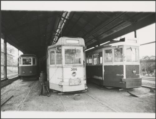 Trams in shed, Brisbane Tramway Museum, Queensland, ca. 1976 [picture]