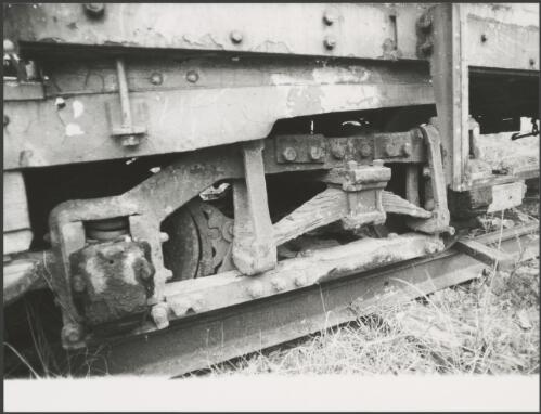 Undercarriage of a tram showing the suspension and brake mechanism, Brisbane Tramway Museum, Queensland, ca. 1976 [picture]