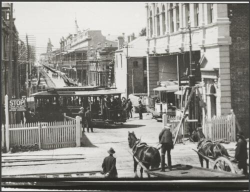 Opening day of the Fremantle Municipal Tramways on High Street with the Car Barn on the right, Fremantle, Western Australia, 30 October 1905 [picture]
