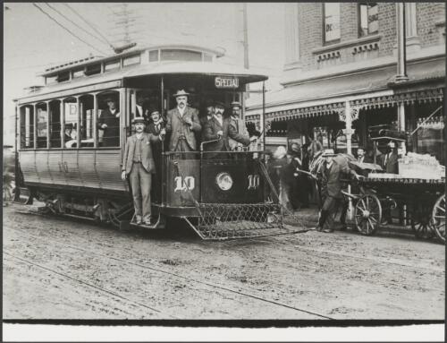 One of the first cars in the electric tramway, complete with body catcher, Perth, Western Australia, ca. 1899 [picture]