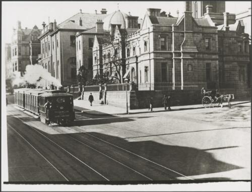 Steam tram on the Paddington and Bondi route in Elizabeth Street near the Supreme Court, Sydney, ca. 1900, 2 [picture]
