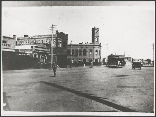 View of the Junction, Moonee Ponds Hotel, Theatre and Circulating library, Moonee Ponds, Victoria, ca. 1930 [picture]