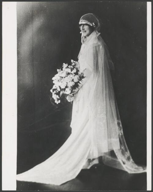 Portrait of Anne Larkins on the occasion of her wedding to Tom Snowball, a tobacco farmer, in the Melbourne Grammar School chapel, Melbourne, 1924 [picture]