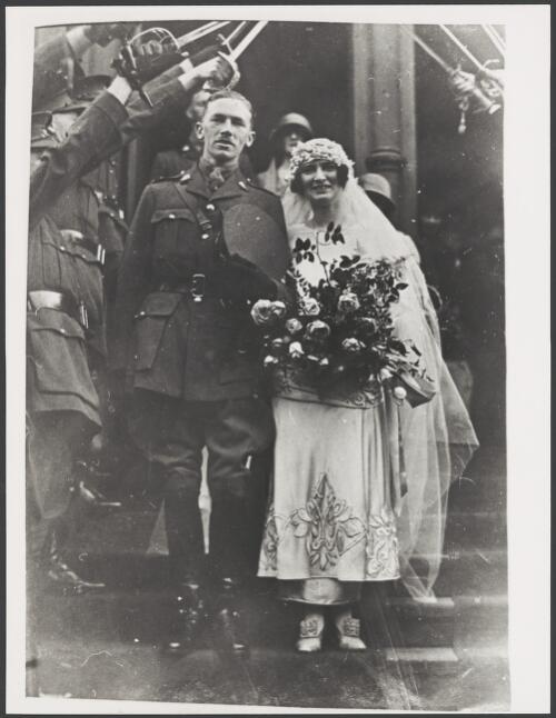 Soldier and his bride with a military guard of honour, ca. 1925 [picture]