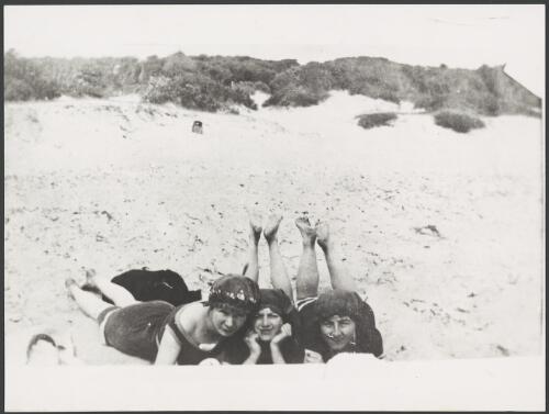 Rose Mitchell, Betty Mitchell and an unidentified woman all wearing swimming costumes and caps at Brighton Beach, Victoria, 1920 [picture]