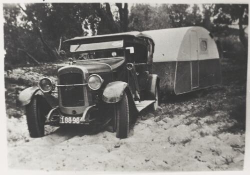 Car with caravan in the snow, Victoria, ca. 1930 [picture]