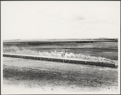 Aerial view of the Spirit of Progress train during its first journey to Geelong, Victoria, 1937 [picture]