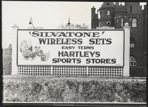 Advertising billboard for Silvatone wireless sets available on easy terms from Hartleys Sports Stores, Melbourne, ca. 1928 [picture]