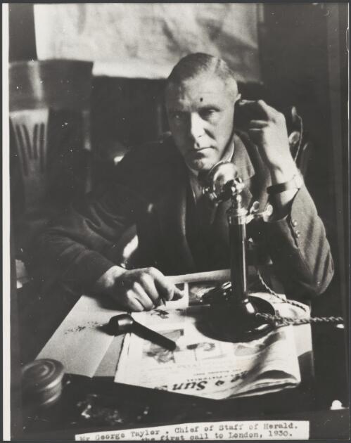 Mr George Taylor, Chief of Staff of the Herald newspaper making the first telephone call to London, Melbourne, 1930 [picture]