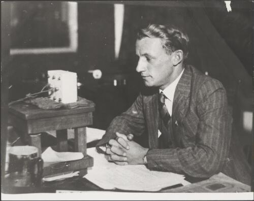 Don Bradman on air after the Australian cricket team's tour of England, 1930 [picture]