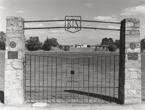 The Davidson Oval looking through the R.J. Terrill memorial gates (erected 1960) , Bairnsdale. 1994 [picture] / John Werrett