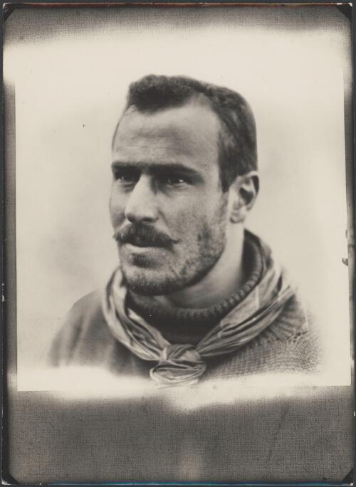 [Portrait of F.H. Bickerton, in charge of air-tractor sledge, main base party, Australasian Antarctic Expedition, 1911-1914] [picture] Hurley
