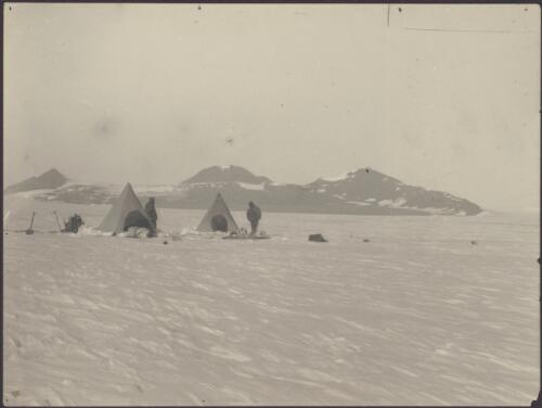 Panorama, head of Beardmore Glacier, Mt Bartlett, Mt Buckley and Mt Darwin? in background  [British  Antarctic Expedition, 1907-1909] [picture]