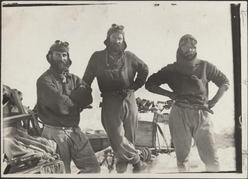 Jones party on return from Gaussberg, Dovers, Jones, Hoadley, [Australasian Antarctic Expedition, 1911-1914] [picture] / Moyes