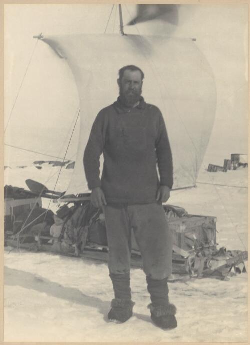 [Morton] Moyes after his lonely vigil at "The Grottoes" [Australasian Antarctic Expedition, 1911-1914] [picture] / Moyes