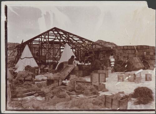 [Temporary camp during the erection of the Main Base Hut, Cape Denison, Australasian Antarctic Expedition, 1911-1914] [picture] / Hurley