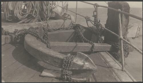 [Aurora's anchor on the deck of the ship, Australasian Antarctic Expedition, 1911-1914] [picture] / [Andrew Watson]