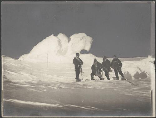 Ice mound around fumarole on floor of second crater of Erebus, [British Antarctic Expedition, 1907-1909] [picture] / D. Mawson