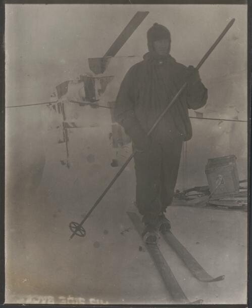 [Charles] Harrisson on skis, [Western Base Party, Australasian Antarctic Expedition, 1911-1914] [picture]