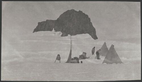 [A camp site with large rock in background, Australasian Antarctic Expedition, 1911-1914] [picture] / [Andrew D. Watson]