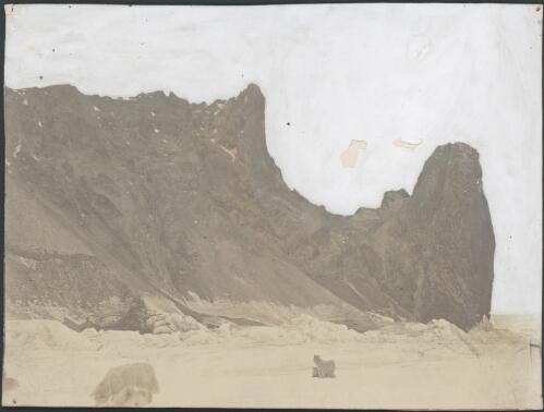 [A painted photograph showing Cape Barne, the pillar in the right is volcanic, British Antarctic Expedition, 1907-1909] [picture]