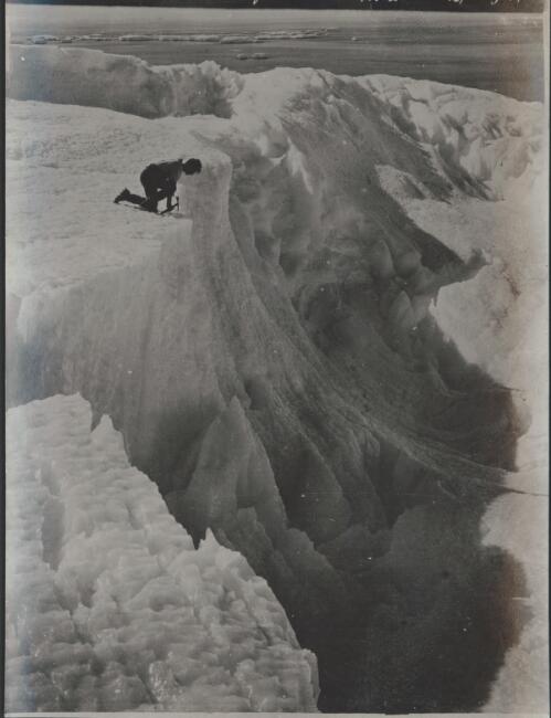 A ravine in the tumultuous region where the Great Antarctic glacier descends to the sea, Adelie Land [Australasian Antarctic Expedition, 1911-1914] [picture]/ Hurley